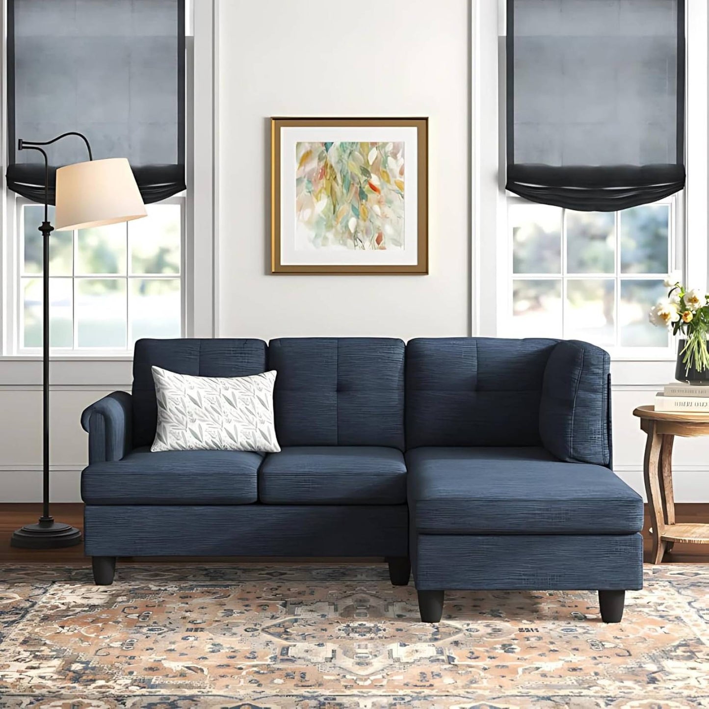 Homeify Niklos 3 Seater L-Shape Fabric Sofa Set for Living Room Fabric 3 Seater Sofa (Finish Color - Blue, DIY(Do-It-Yourself)