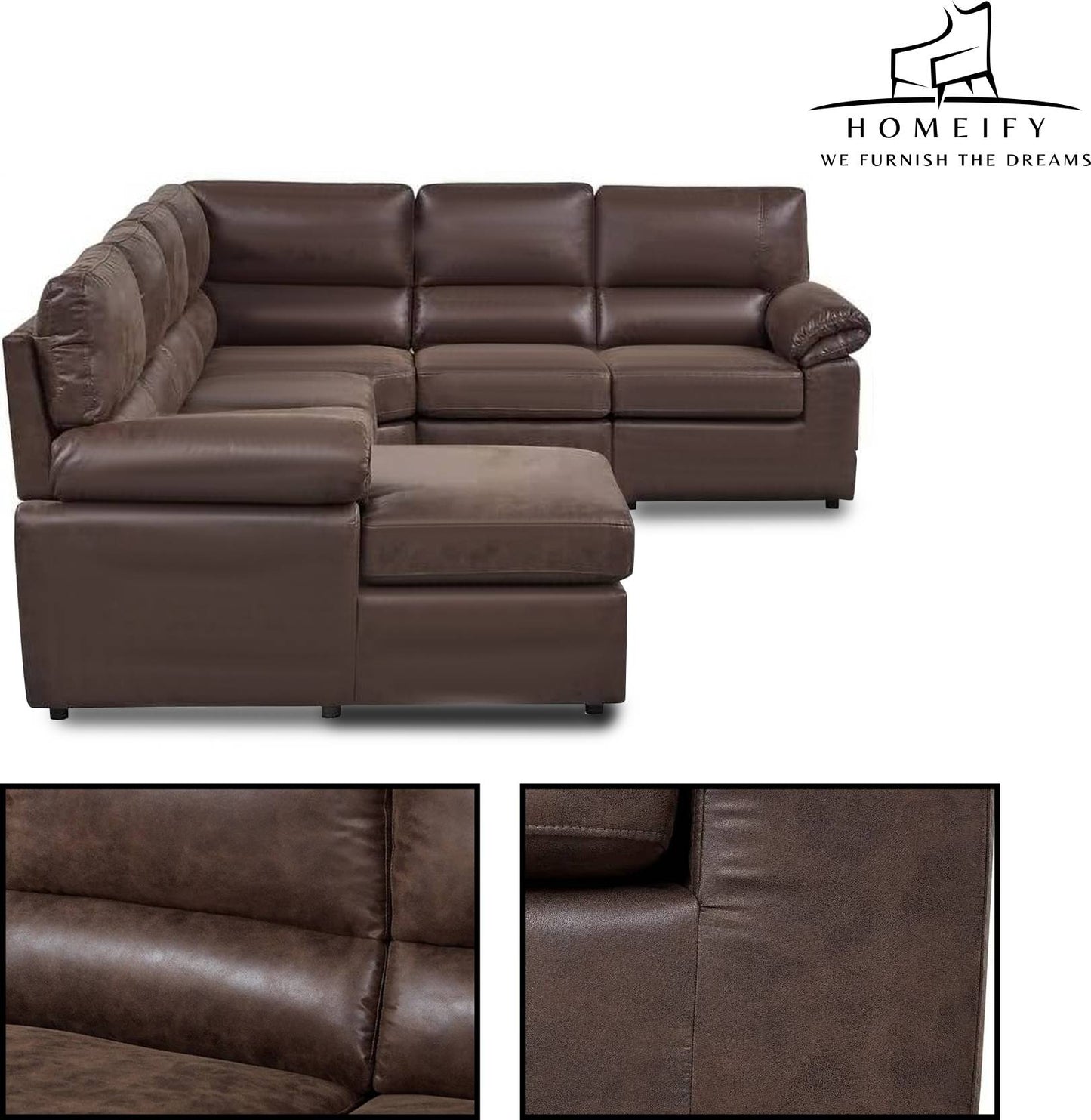 Homeify Eleanor 8 Seater Leather U Shape Sofa Set for Living Room Leather 8 Seater Sofa (Finish Color - Brown, DIY(Do-It-Yourself)