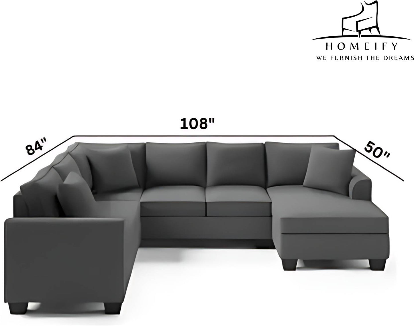 Homeify Carelino 7 Seater Fabric U Shaped Sofa Set for Living Room Fabric 7 Seater Sofa (Finish Color - Dark Grey, DIY(Do-It-Yourself)