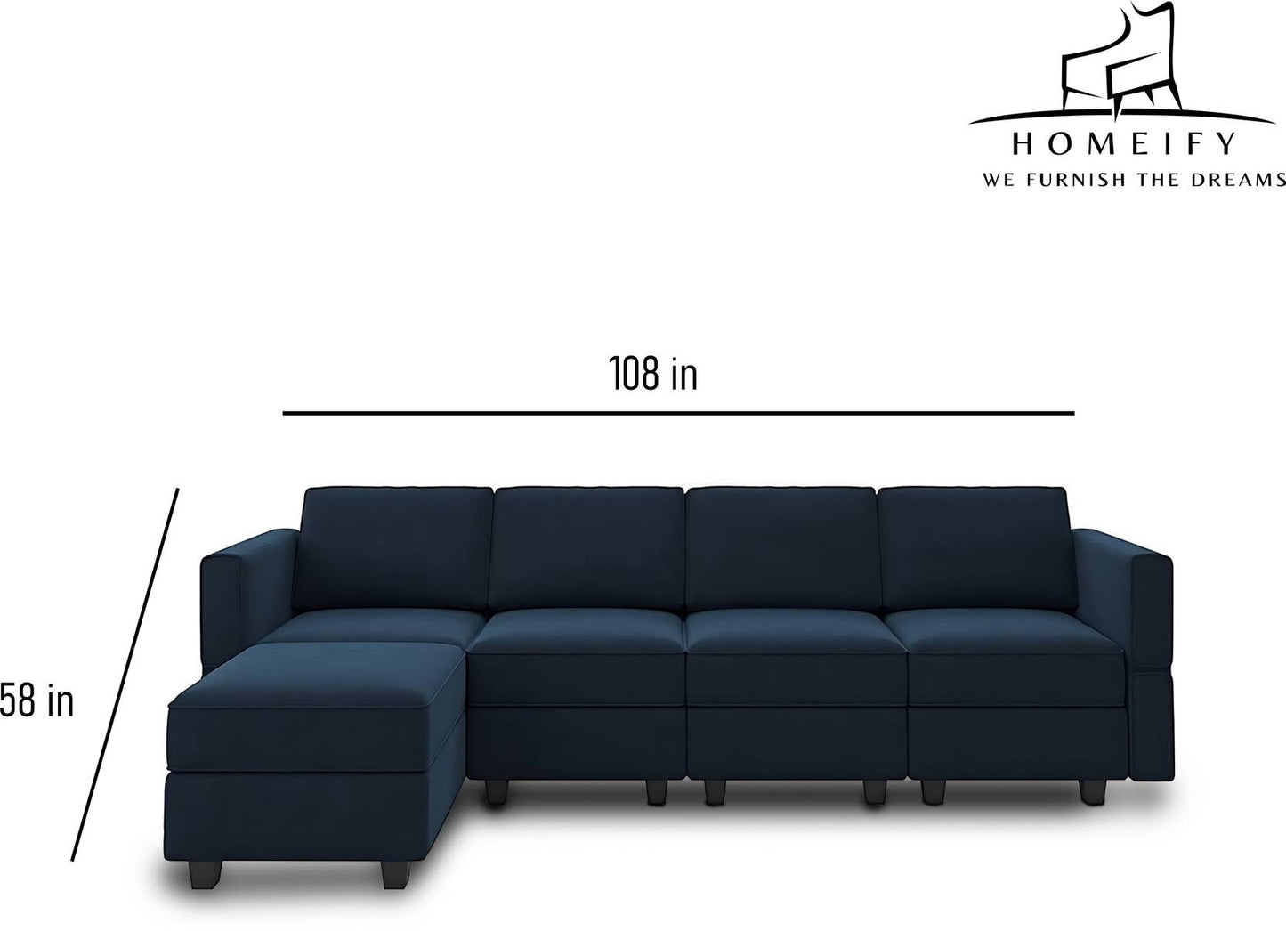 Homeify Skyler 5 Seater Sectional Sofa Set for Living Room Fabric 5 Seater Sofa (Finish Color - Blue, Pre-assembled)