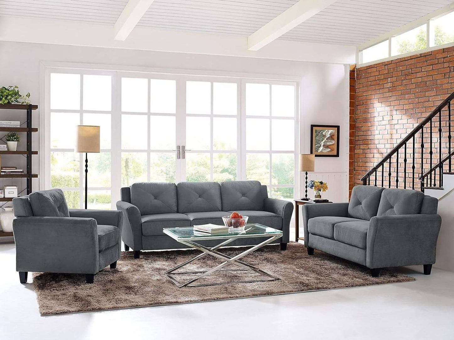 Homeify Edward 6 Seater Modern Fabric Sofa Set for Living Room Fabric 3 + 2 + 1 Sofa Set (Grey, DIY(Do-It-Yourself)