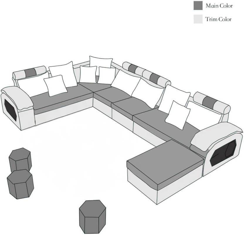 Homeify Carlo 9 Seater L-Shaped Sectional Sofa with Ottoman for Living Room Fabric 3 + 2 + 2 + 1 Sofa Set (Black/Grey, Pre-assembled)