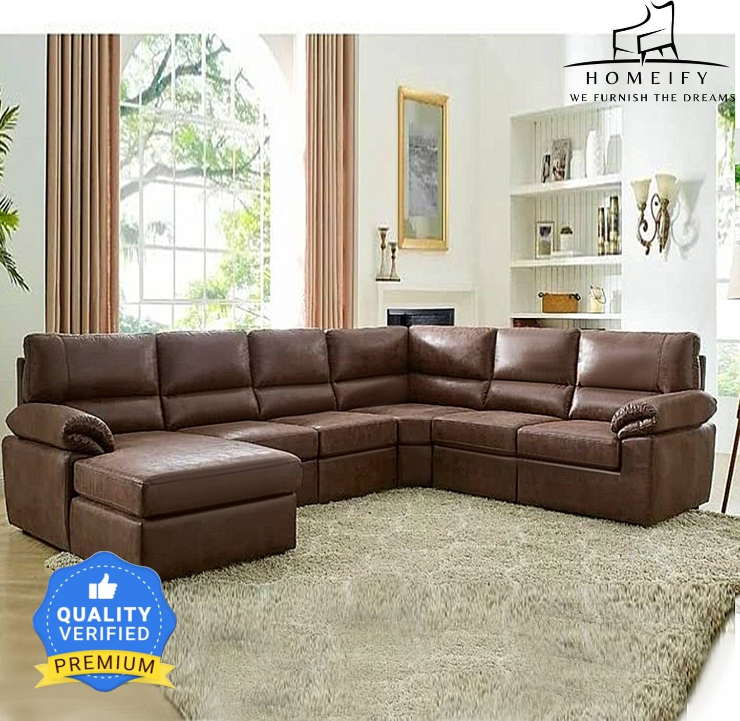 Homeify Eleanor 8 Seater Leather U Shape Sofa Set for Living Room Leather 8 Seater Sofa (Finish Color - Brown, DIY(Do-It-Yourself)