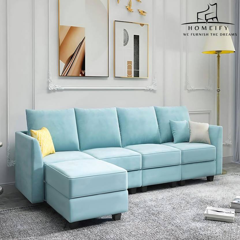 Homeify Katelyn 5 Seater Sectional Sofa for Living Room Fabric 5 Seater Sofa (Finish Color - Blue, DIY(Do-It-Yourself)