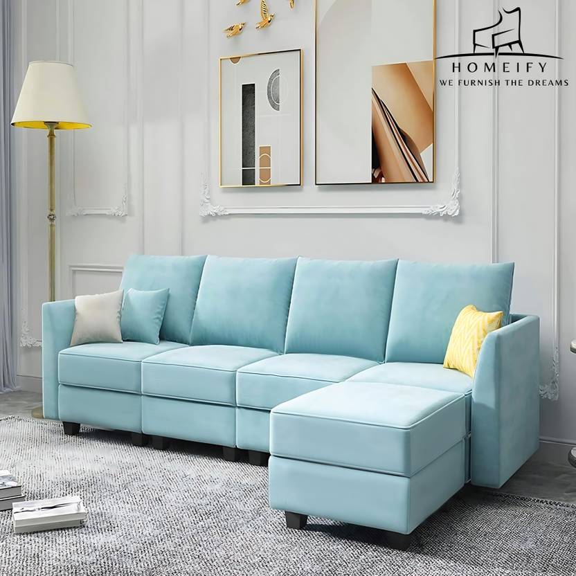 Homeify Katelyn 5 Seater Sectional Sofa for Living Room Fabric 5 Seater Sofa (Finish Color - Blue, DIY(Do-It-Yourself)