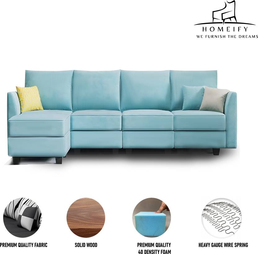 Homeify Katelyn 5 Seater Sectional Sofa for Living Room Fabric 5 Seater Sofa (Finish Color - Blue, DIY(Do-It-Yourself)