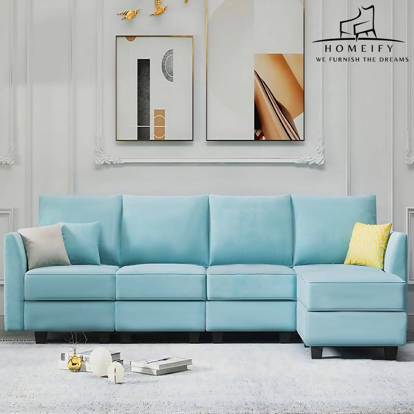 Homeify Katelyn 5 Seater Sectional Sofa for Living Room Fabric 5 Seater Sofa (Finish Color - Blue, DIY(Do-It-Yourself)