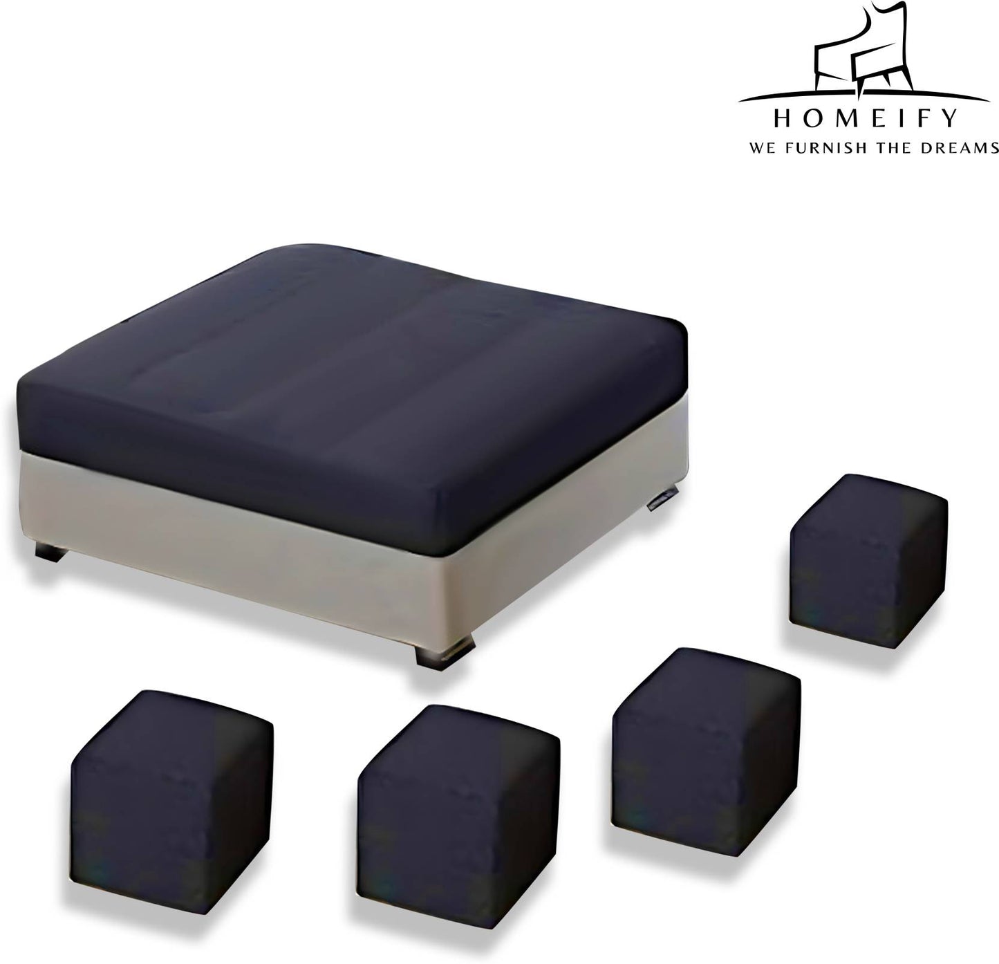 Homeify Carlo 9 Seater Fabric Sofa Set with 4-Puffy Convertible Sofa Set for Living Room Fabric 9 Seater Sofa (Finish Color - Black, DIY(Do-It-Yourself)