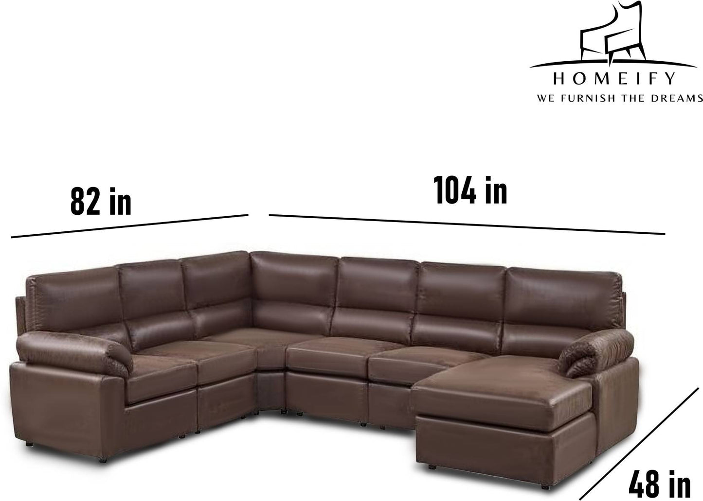 Homeify Eleanor 8 Seater Leather U Shape Sofa Set for Living Room Leather 8 Seater Sofa (Finish Color - Brown, DIY(Do-It-Yourself)