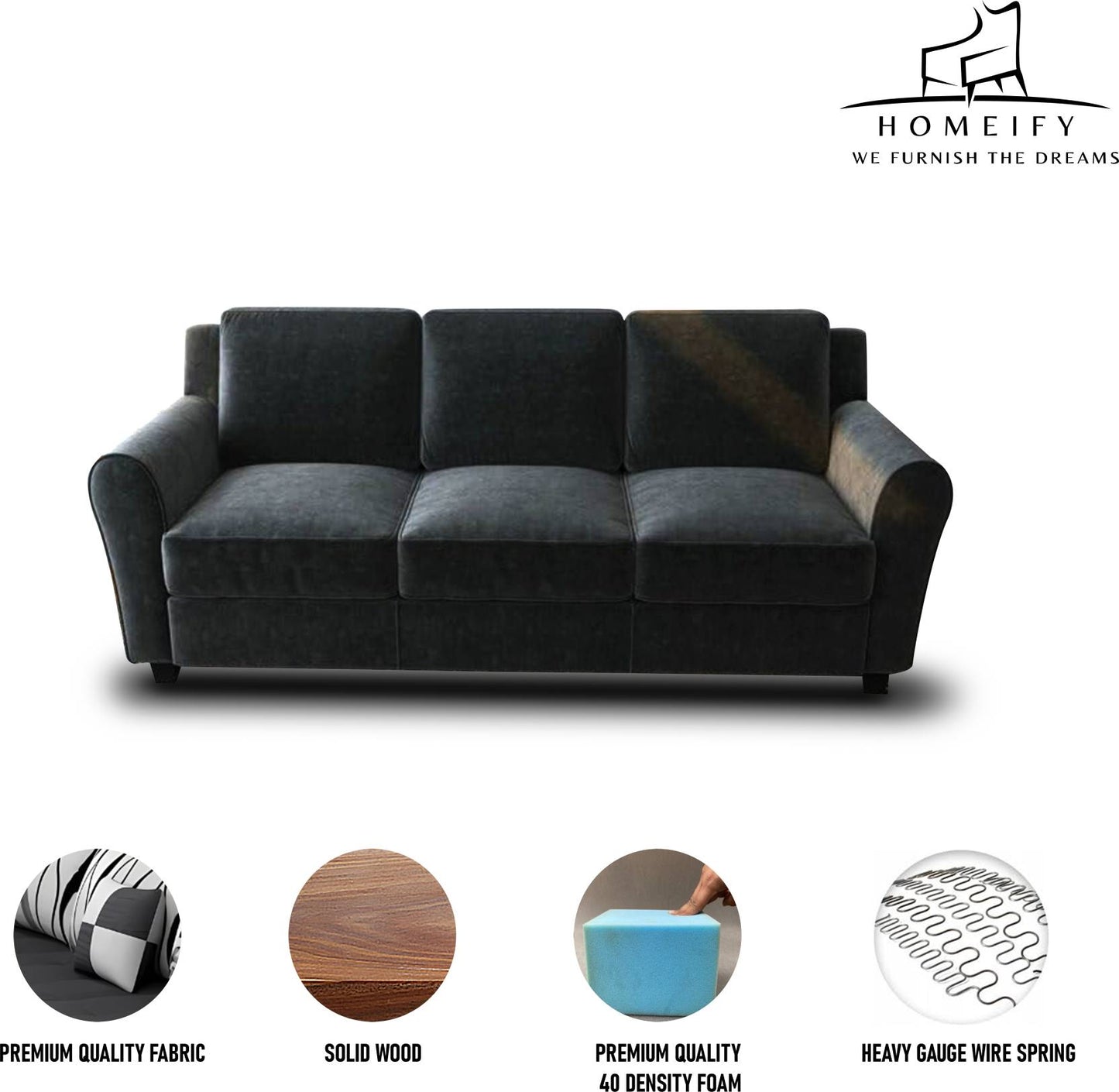 Groovecraft Ewan Wooden 3+2 Seater Modern Sofa Set for Living Room Fabric 3 + 2 Sofa Set (Dark Grey, DIY(Do-It-Yourself)