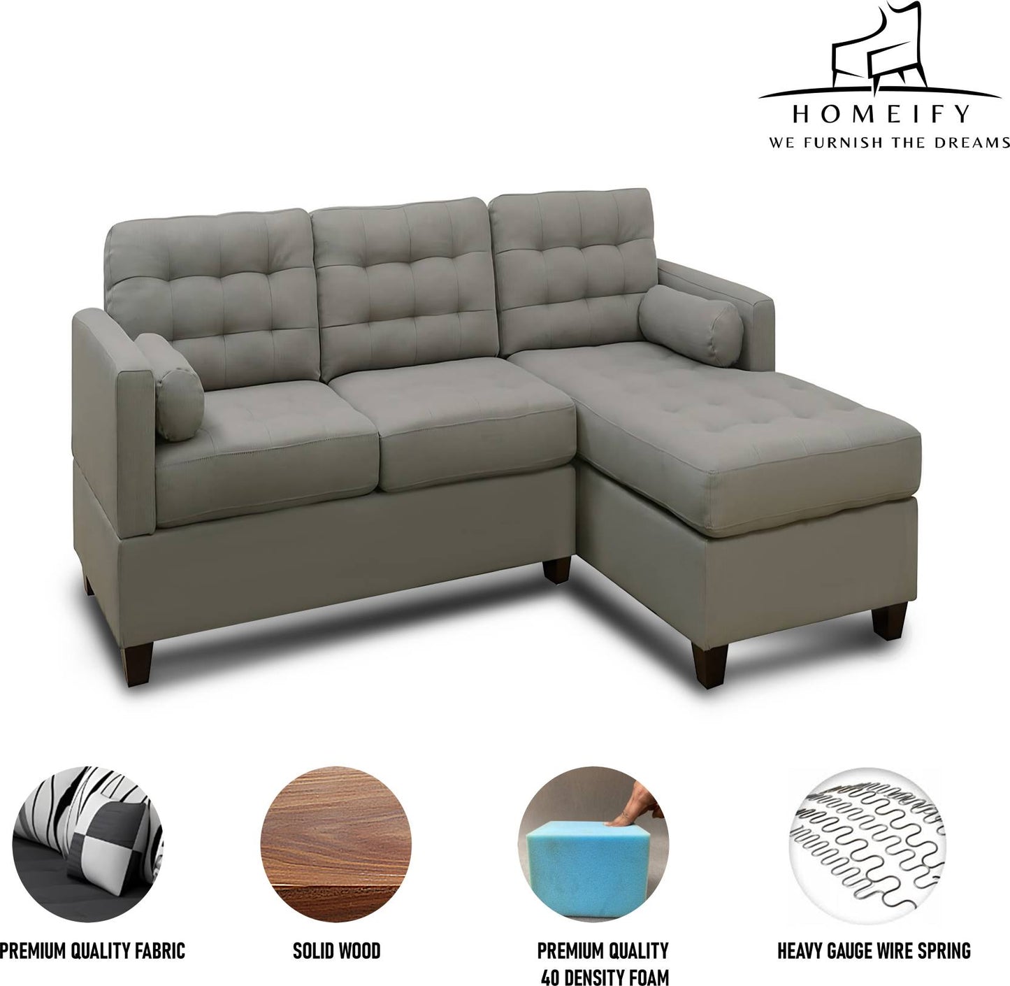 Homeify Arya 4 Seater Fabric Living Room Sofa Set Fabric 3 + 2 Sofa Set (Grey, Pre-assembled)