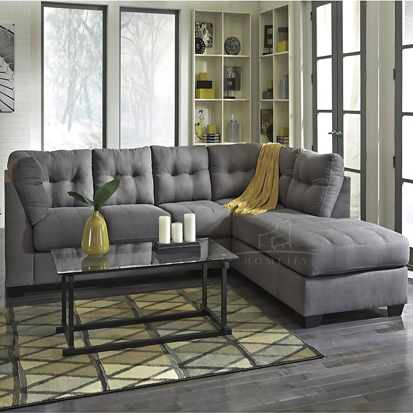 Homeify Fox Fabric 6 Seater L Shape Sofa Set for Living Room Fabric 6 Seater Sofa (Finish Color - Grey, DIY(Do-It-Yourself)