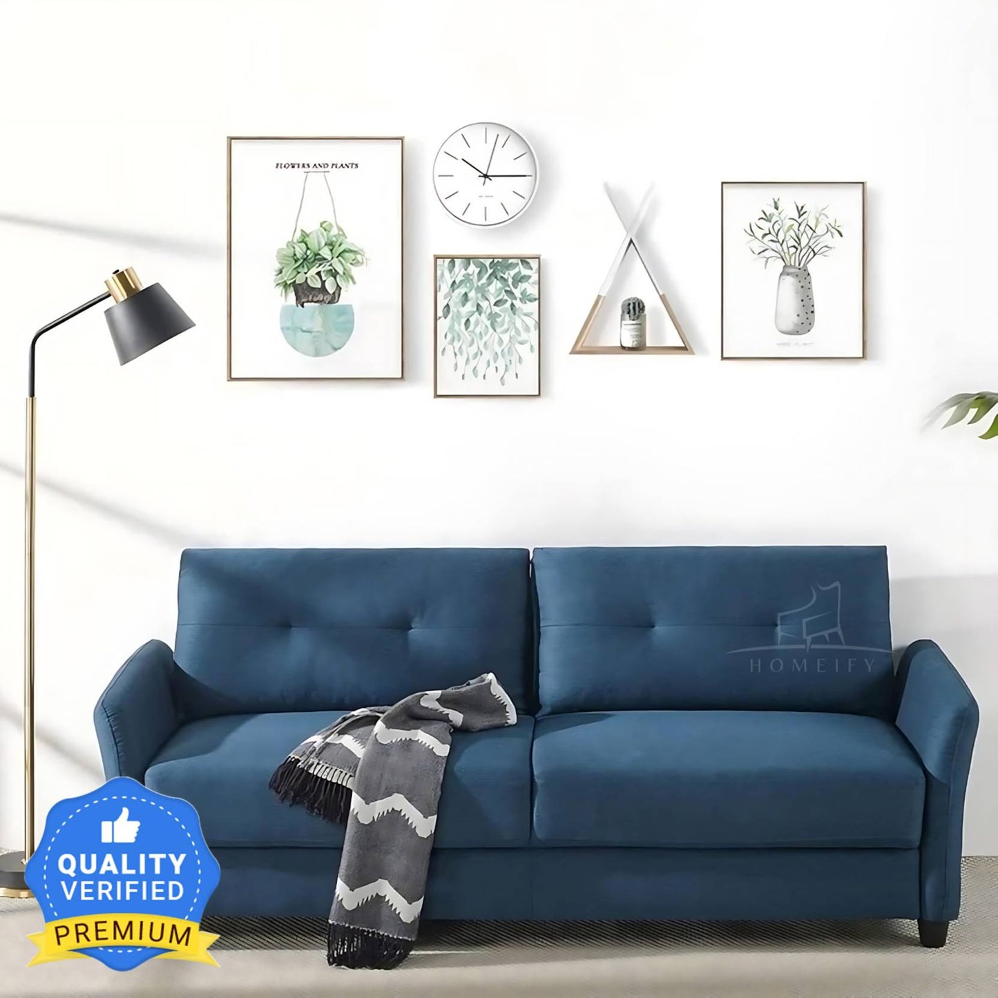 Homeify Zinus 3 Seater Fabric Sofa Set for Living Room Fabric 3 Seater Sofa (Finish Color - Blue, DIY(Do-It-Yourself)