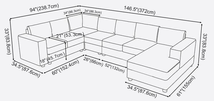 Homeify Georgia 8 Seater U Shape Sectional Sofa Set (Right Side,Gray)