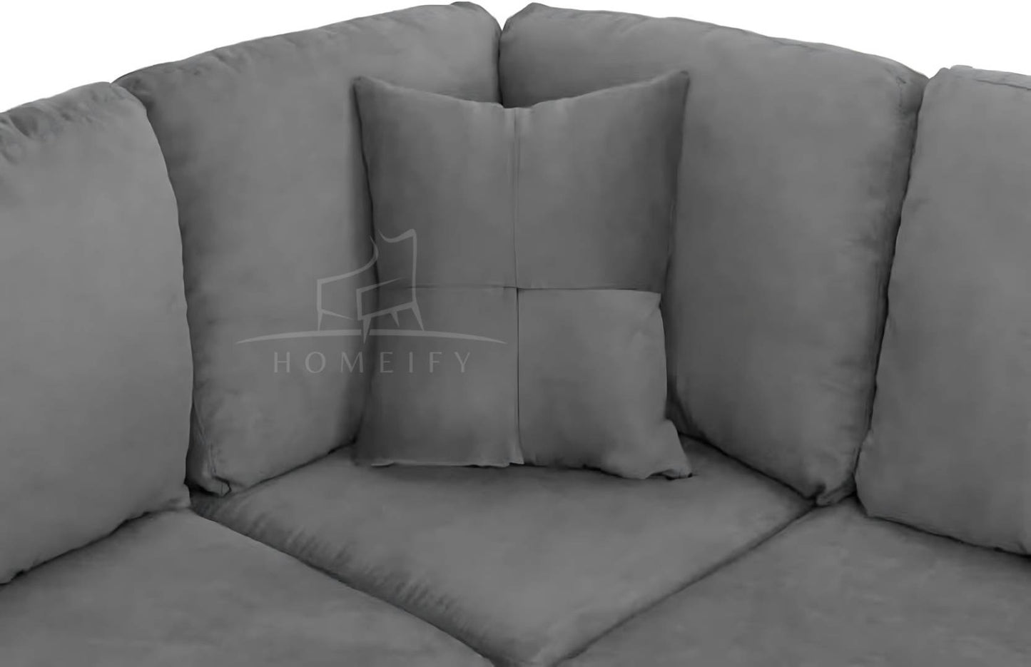 Homeify Oliver 5 Seater Sofa Upholstered Chaise Sectional with Ottoman Fabric 3 + 2 Sofa Set (Grey, Pre-assembled)