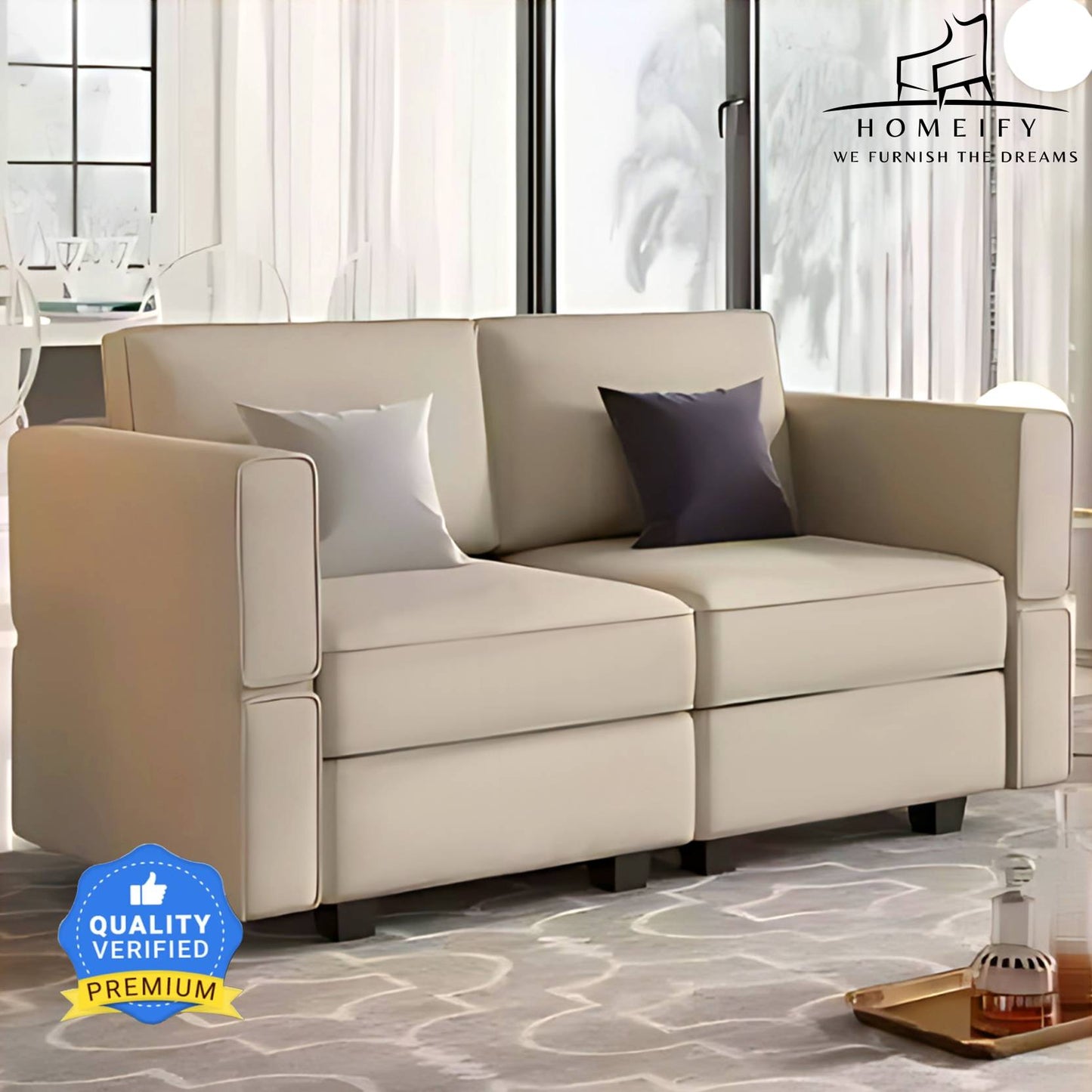 Homeify Skyler 2 Seater Sectional Sofa Set for Living Room Fabric 2 Seater Sofa (Finish Color - Beige, DIY(Do-It-Yourself)