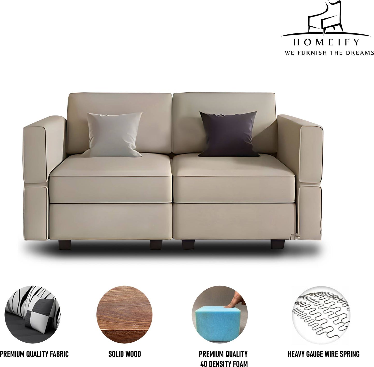 Homeify Skyler 2 Seater Sectional Sofa Set for Living Room Fabric 2 Seater Sofa (Finish Color - Beige, DIY(Do-It-Yourself)
