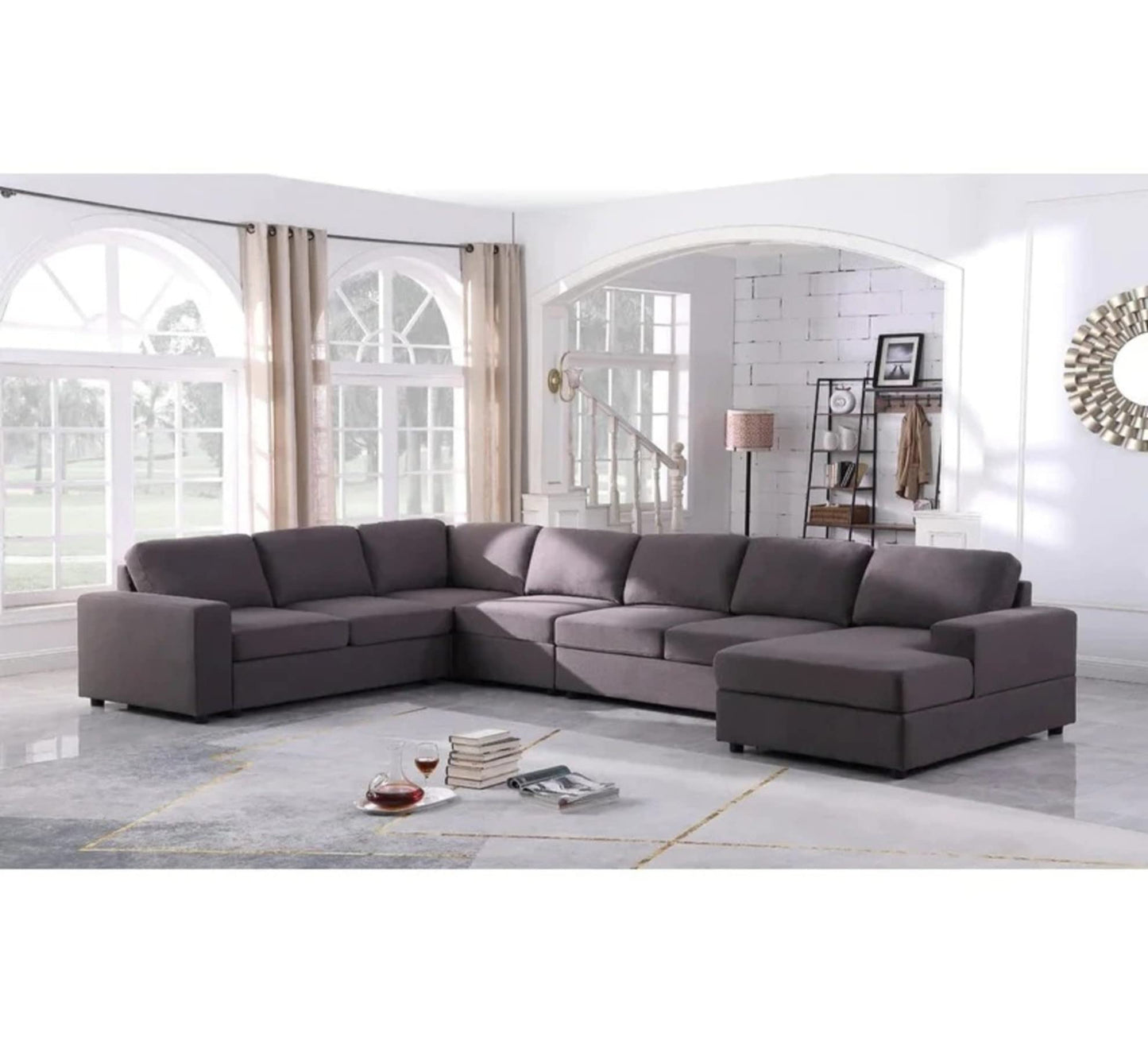 Homeify Georgia 8 Seater U Shape Sectional Sofa Set (Right Side,Gray)