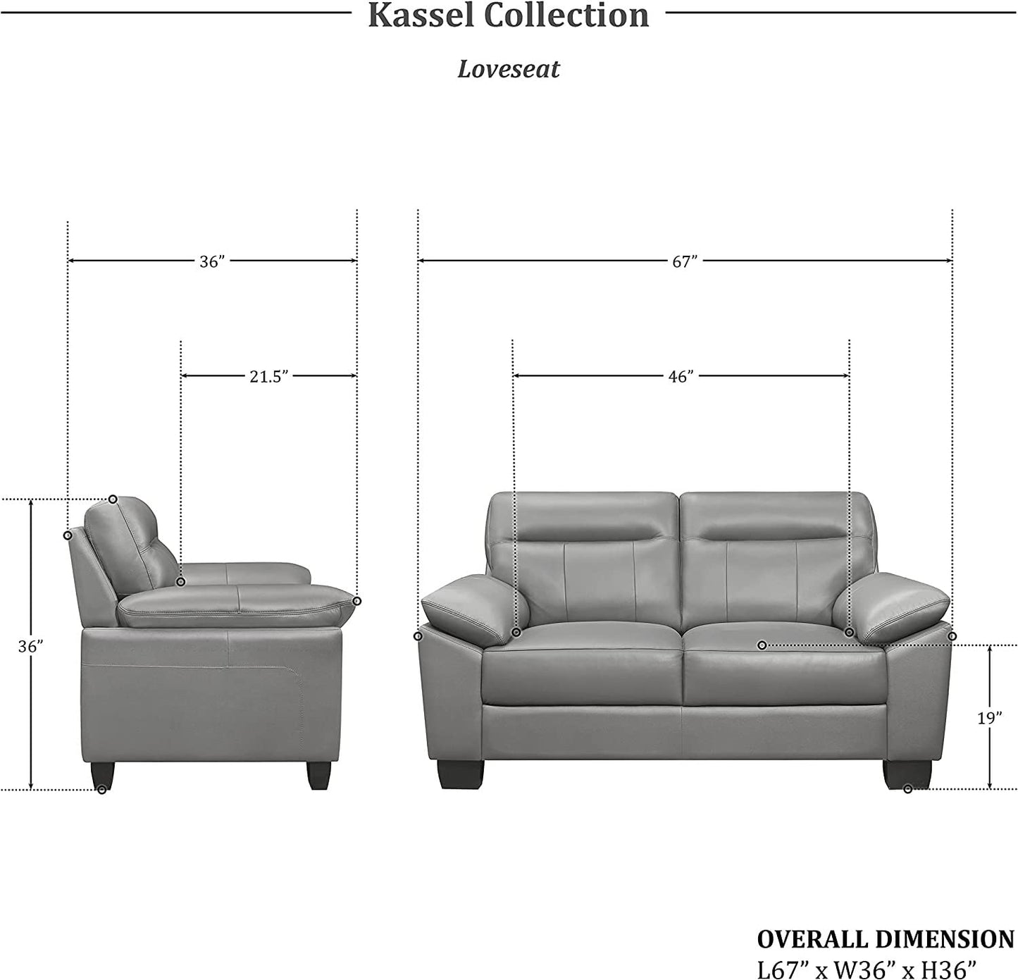 Homeify Kassel Wooden 2 Seater Leatherette Sofa Set for Living Room (Leatherette,Grey)