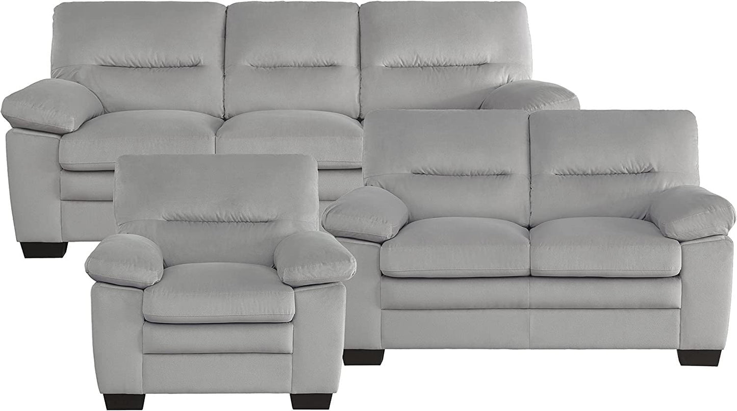 Homeify Wood Aron 6 Seater 3+2+1 Living Room Sofa Set (Light Gray)