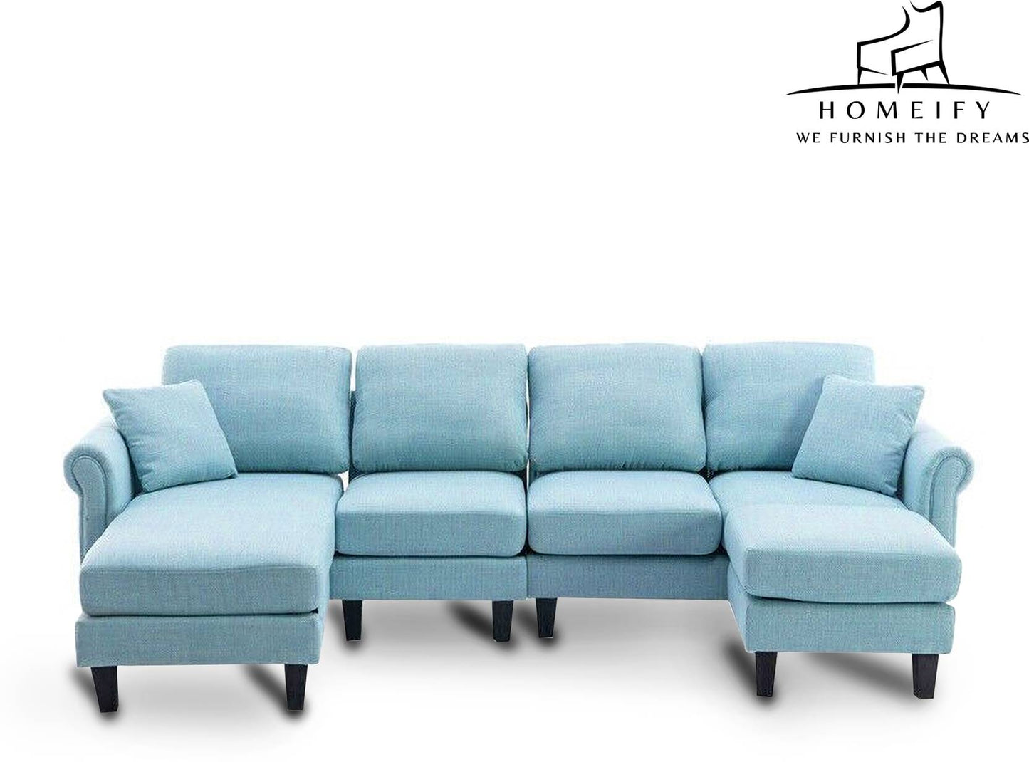 Homeify Reba 6 Seater Fabric Sectional Sofa with Ottoman for Living Room Fabric 3 + 2 + 1 Sofa Set (Blue, Pre-assembled)