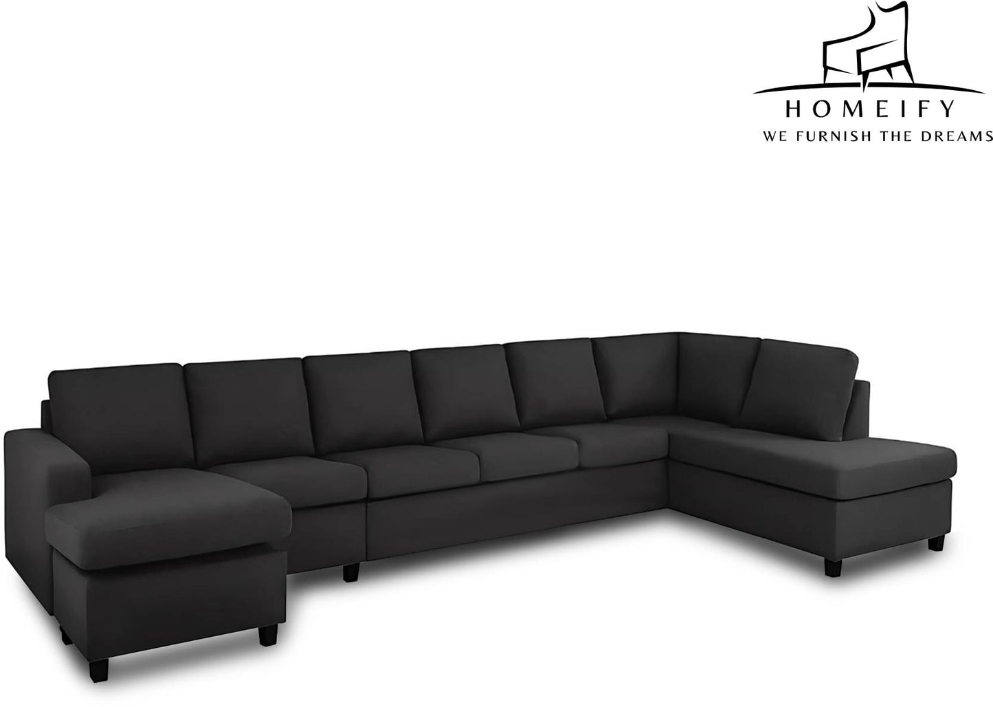 Homeify Buster 7 Seater U Shaped Fabric Sofa for Living Room Fabric 9 Seater Sofa (Finish Color - Black, DIY(Do-It-Yourself)