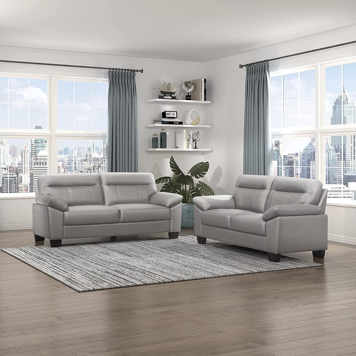 Homeify Kassel Wooden 2 Seater Leatherette Sofa Set for Living Room (Leatherette,Grey)