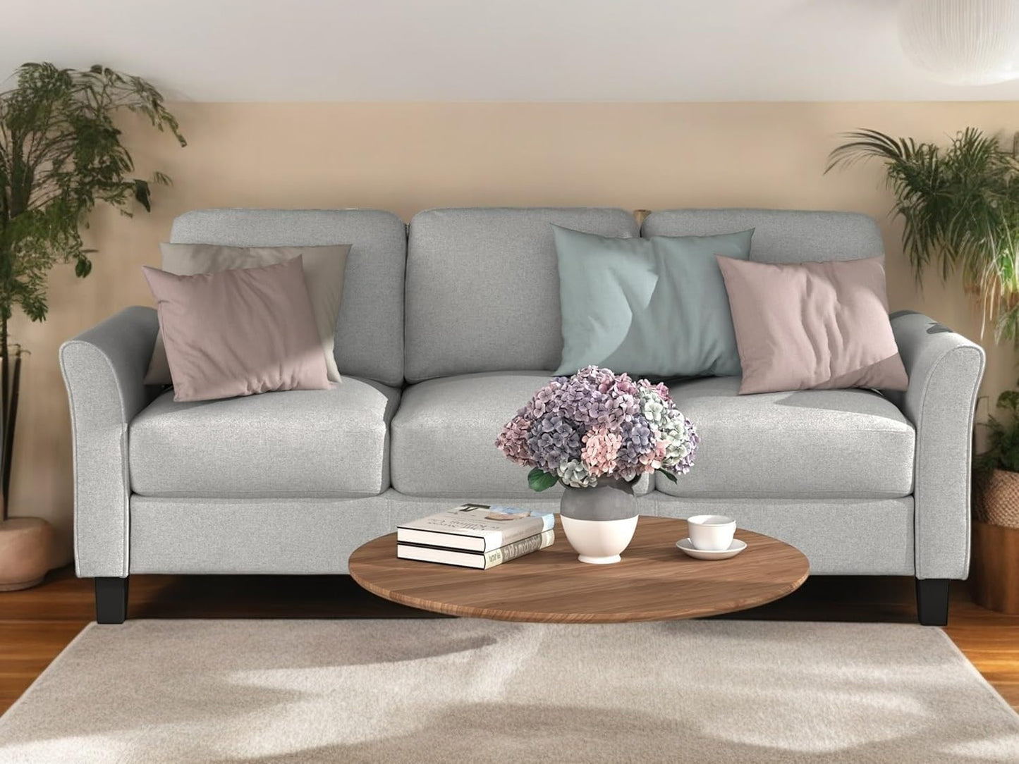 Homeify Swiss Wooden 5 Seater 3+2 Sofa Set for Living Room (Premium Velvet,Light Grey)