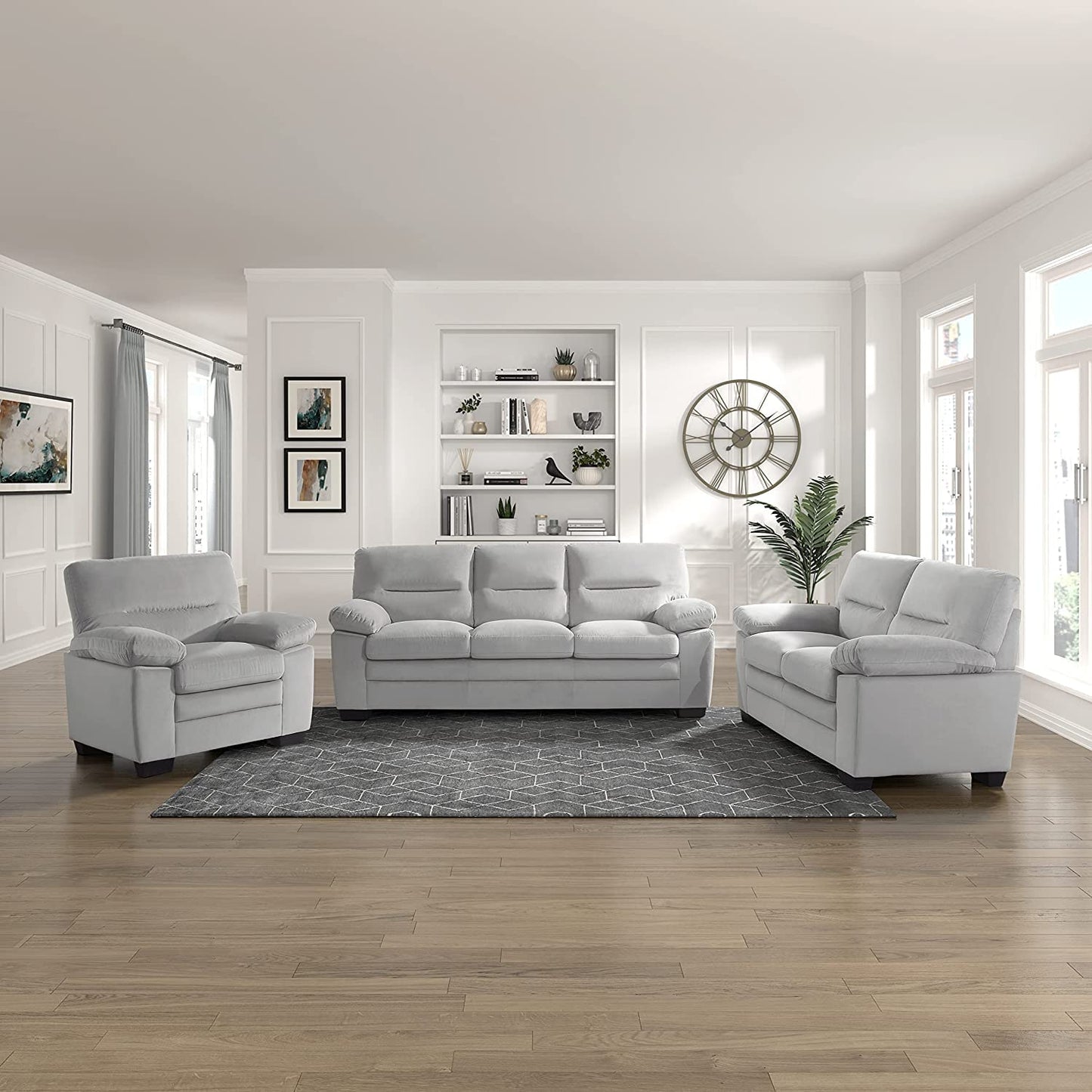 Homeify Wood Aron 6 Seater 3+2+1 Living Room Sofa Set (Light Gray)