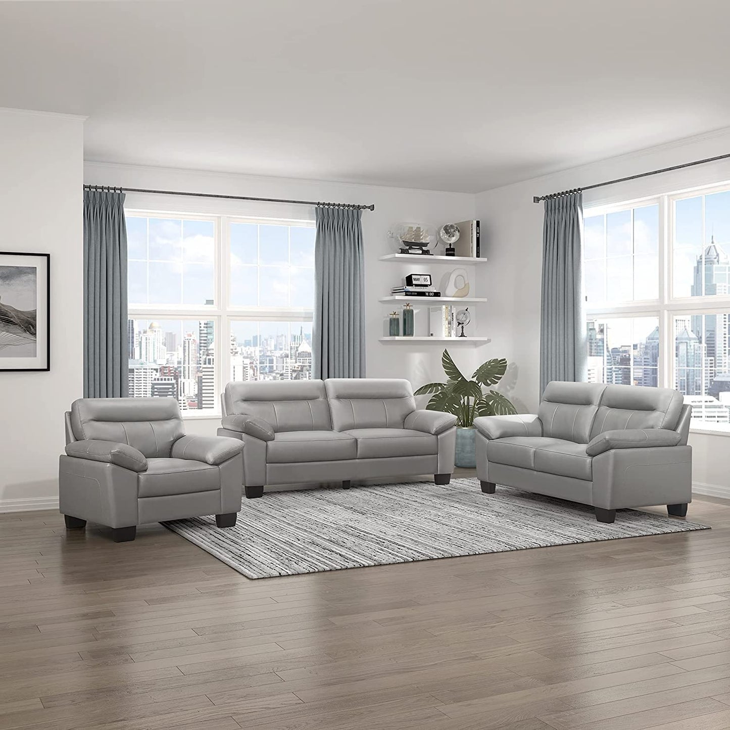 Homeify Kassel Wooden 2 Seater Leatherette Sofa Set for Living Room (Leatherette,Grey)