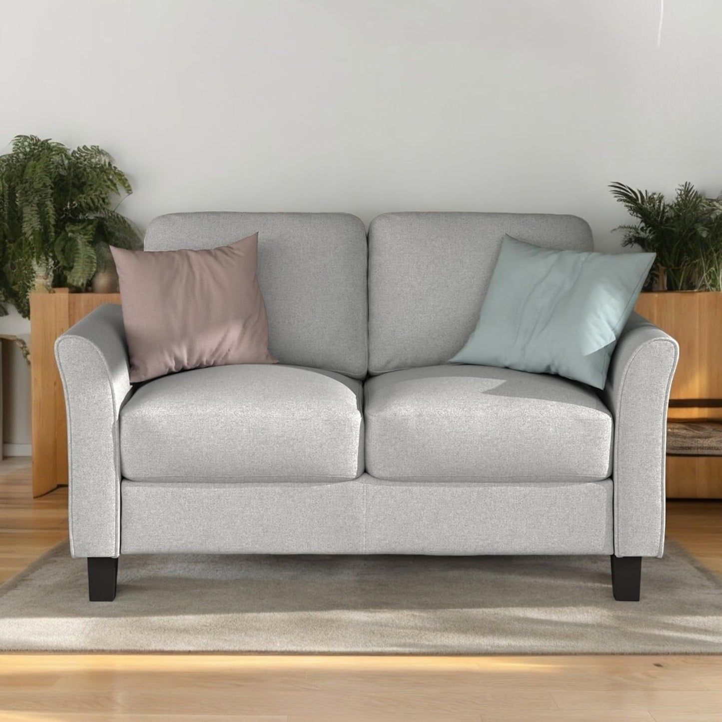 Homeify Swiss Wooden 5 Seater 3+2 Sofa Set for Living Room (Premium Velvet,Light Grey)