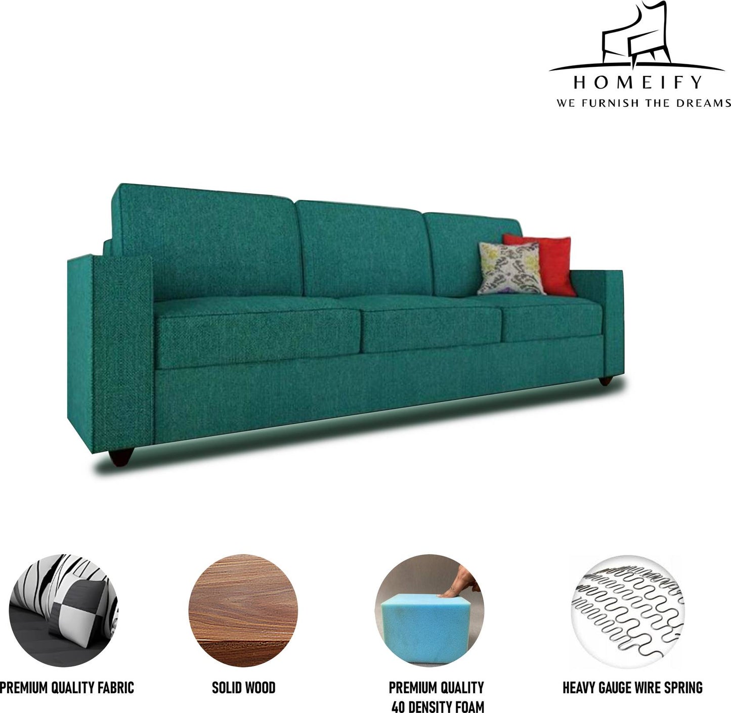 Homeify Poppy 6 Seater Living Room Sofa Set Fabric 3 + 2 + 1 Sofa Set (Green, DIY(Do-It-Yourself))