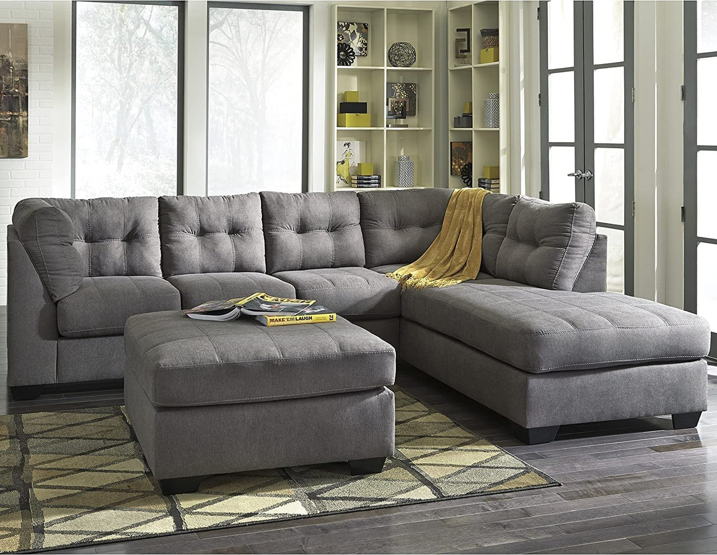 Homeify Fox Wooden 6 Seater Fabric L Shape Sofa Set for Living Room (Premium Velvet,Right Side,Grey)