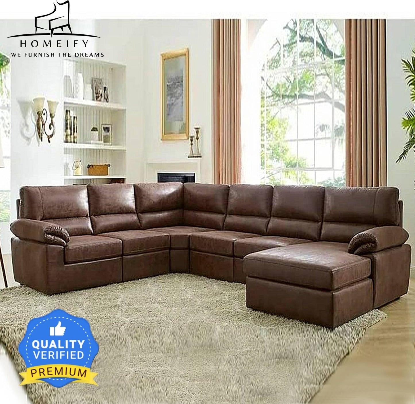 Homeify Eleanor 8 Seater Leather U Shape Sofa Set for Living Room Leather 8 Seater Sofa (Finish Color - Brown, DIY(Do-It-Yourself)