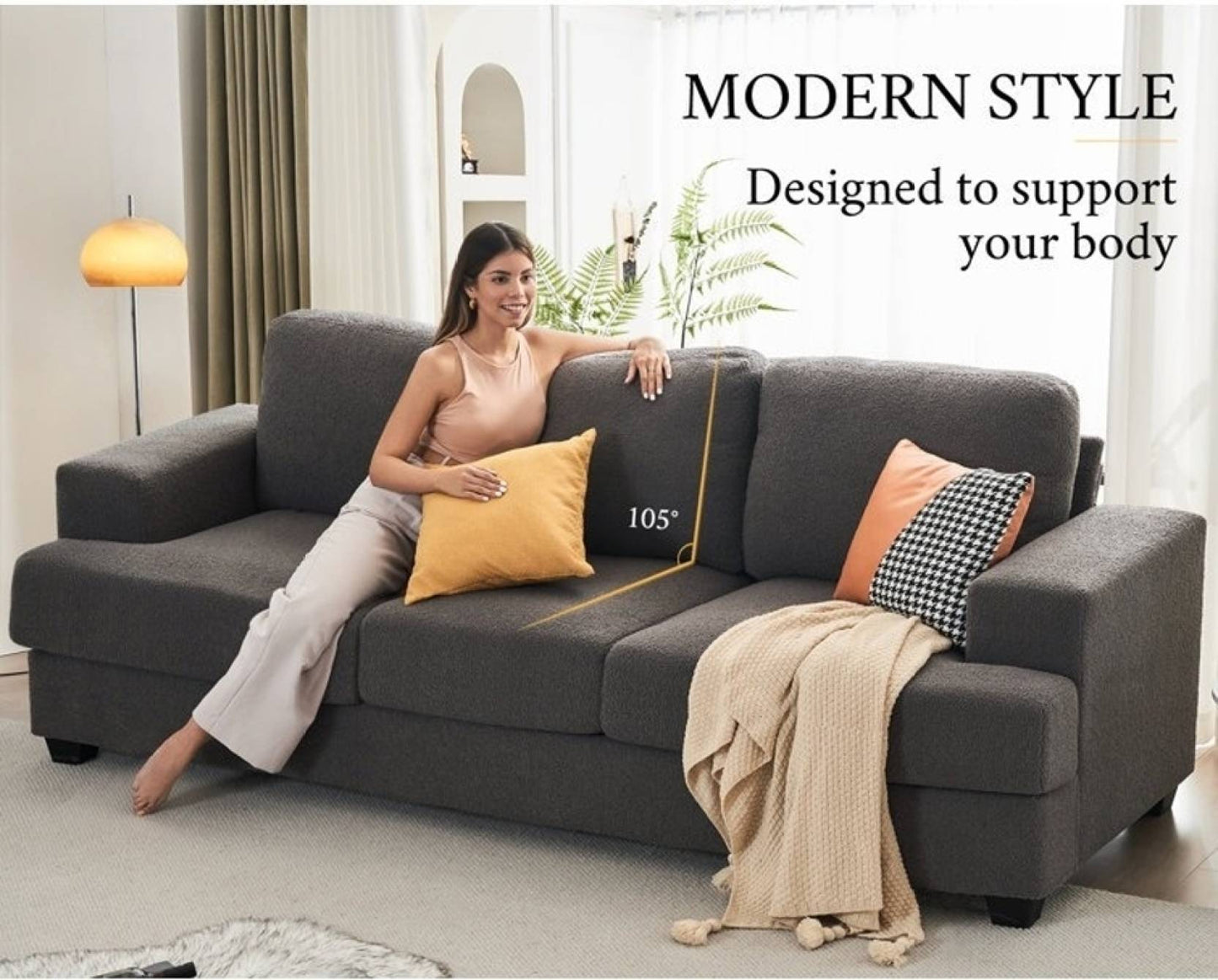 Homeify Carlos 3 Seater Fabric Sofa for Living Room Fabric 3 Seater Sofa (Finish Color - Grey, DIY(Do-It-Yourself)