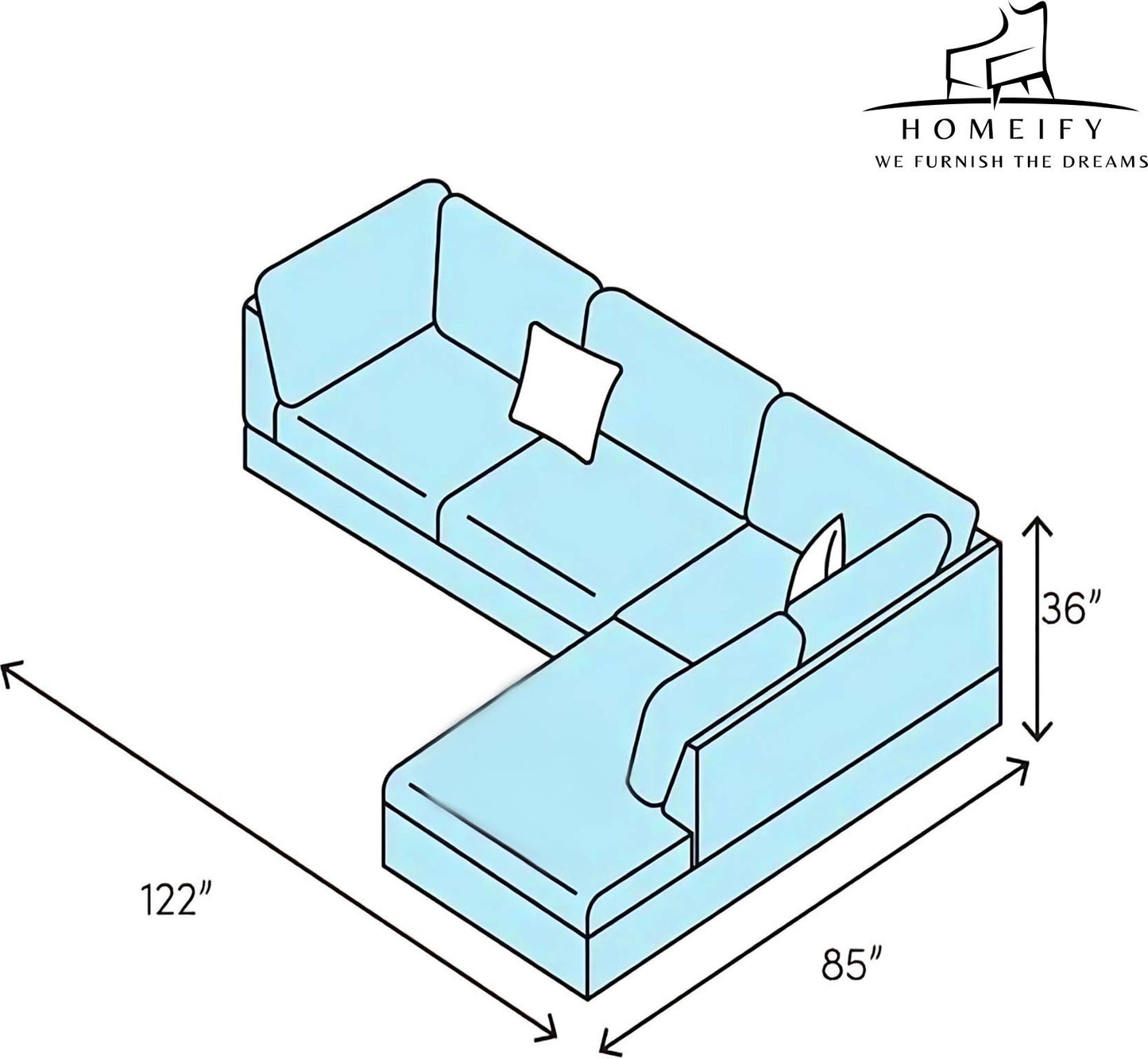 Homeify Ezra 6 Seater Sectional Sofa with Ottoman for Living Room Fabric 6 Seater Sofa (Finish Color - Grey, DIY(Do-It-Yourself)