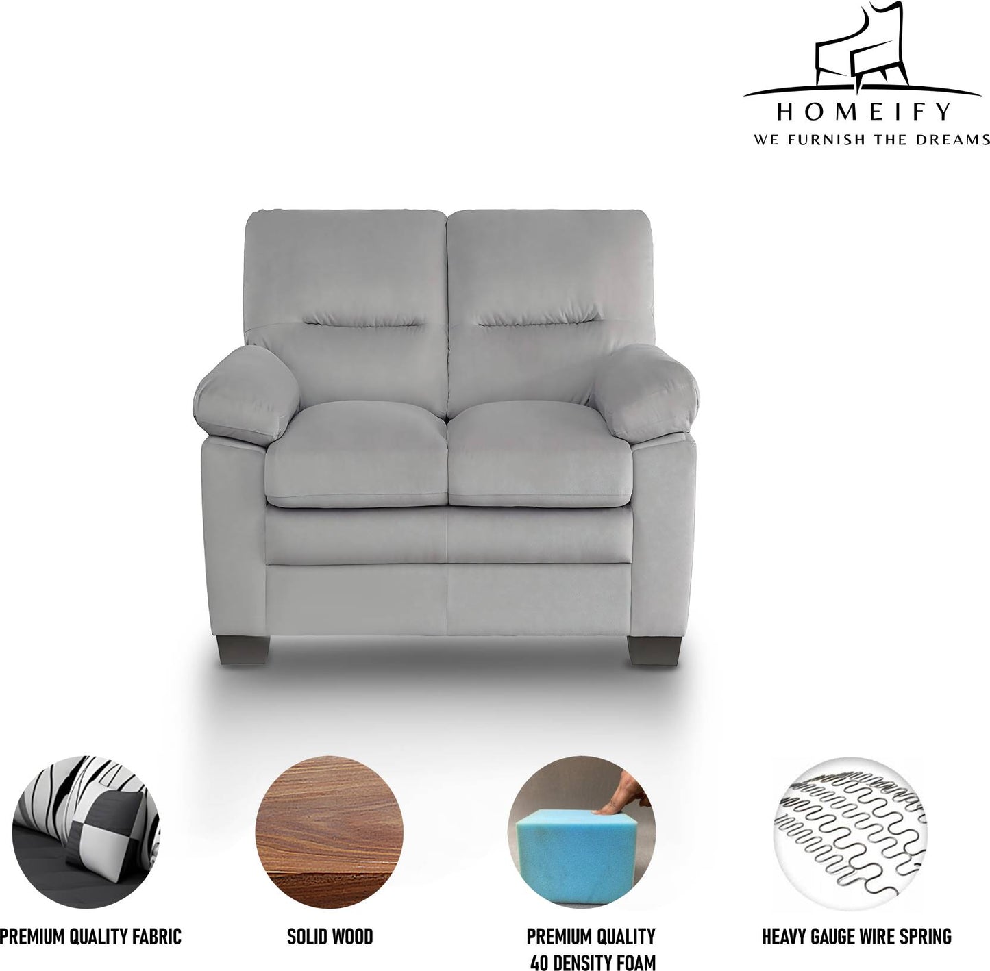 Homeify Dawson 2 Seater Leatherette Sofa for Living Room Leatherette 2 Seater Sofa (Finish Color - Grey, DIY(Do-It-Yourself)