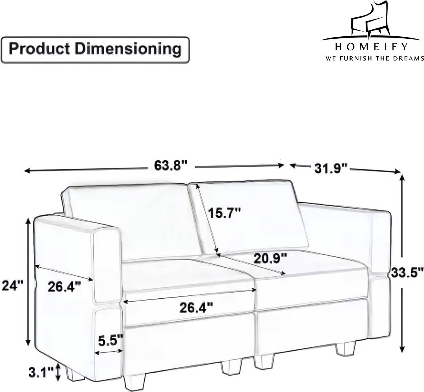 Homeify Skyler 2 Seater Sectional Sofa Set for Living Room Fabric 2 Seater Sofa (Finish Color - Beige, DIY(Do-It-Yourself)