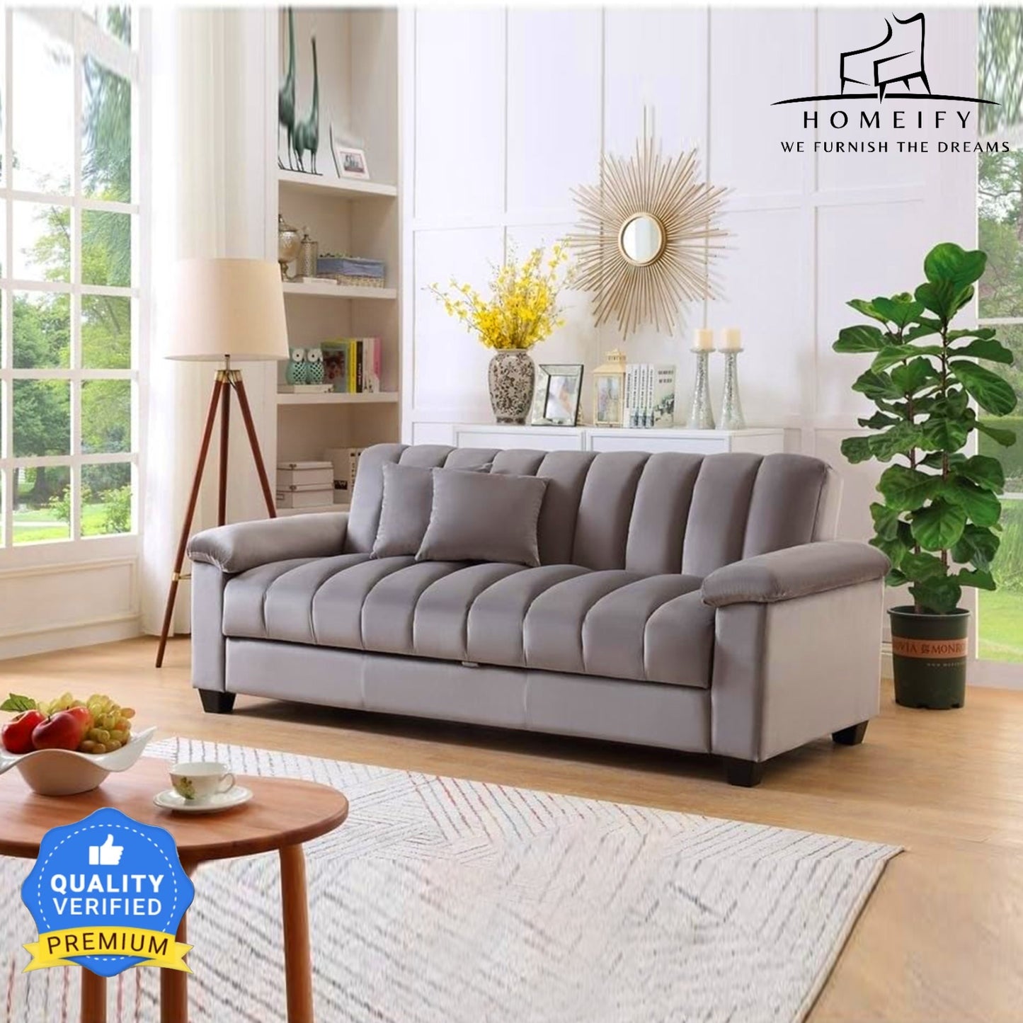 Groovecraft Nestin 3 Seater Modern Comfy Sofa Set for Living Room Fabric 3 Seater Sofa (Finish Color - Grey, DIY(Do-It-Yourself))