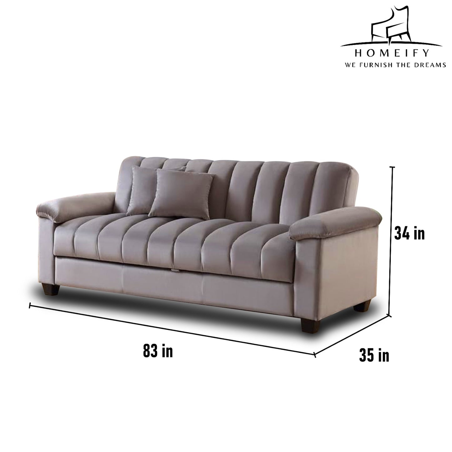 Groovecraft Nestin 3 Seater Modern Comfy Sofa Set for Living Room Fabric 3 Seater Sofa (Finish Color - Grey, DIY(Do-It-Yourself))