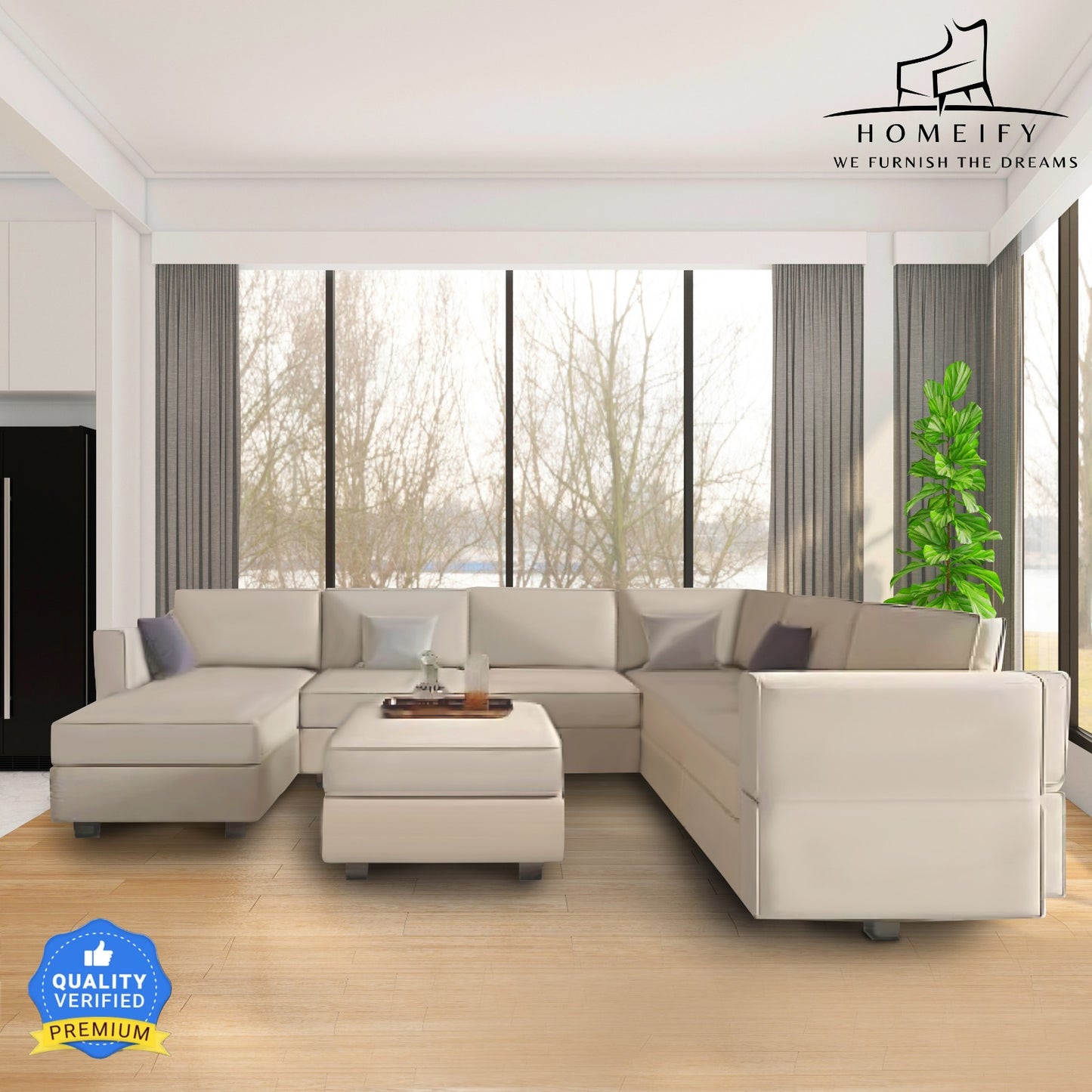 Homeify Skyler 7 Seater Sectional Sofa Set for Living Room Fabric 7 Seater Sofa (Finish Color - Beige, DIY(Do-It-Yourself)