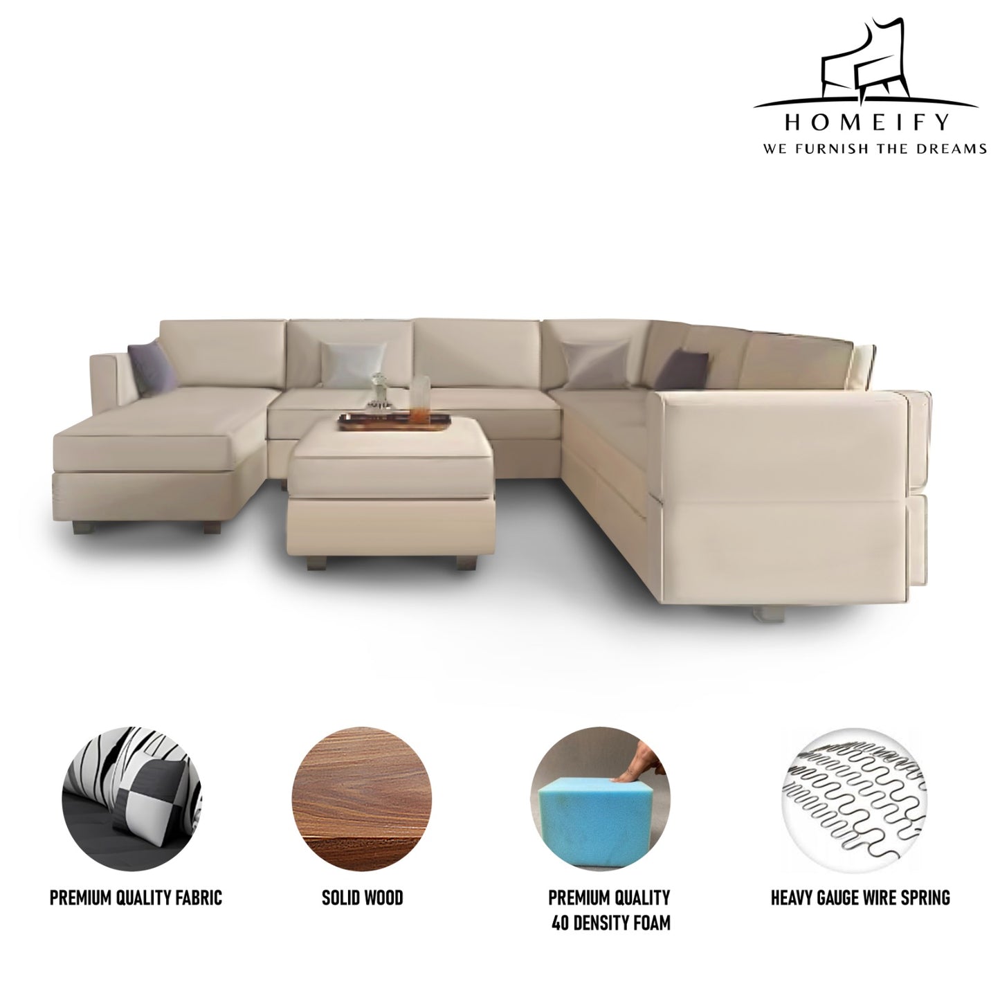 Homeify Skyler 7 Seater Sectional Sofa Set for Living Room Fabric 7 Seater Sofa (Finish Color - Beige, DIY(Do-It-Yourself)