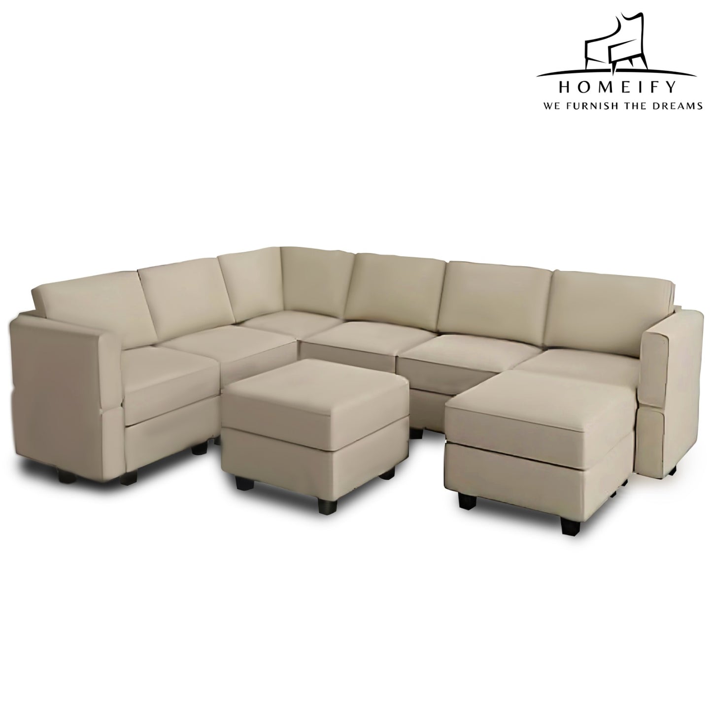 Homeify Skyler 7 Seater Sectional Sofa Set for Living Room Fabric 7 Seater Sofa (Finish Color - Beige, DIY(Do-It-Yourself)