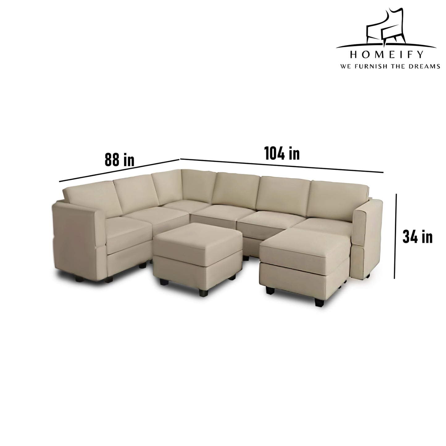 Homeify Skyler 7 Seater Sectional Sofa Set for Living Room Fabric 7 Seater Sofa (Finish Color - Beige, DIY(Do-It-Yourself)