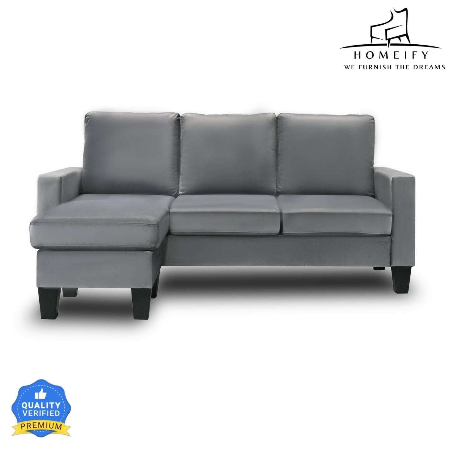 Homeify Adora 3 Seater Fabric L-Shaped Sectional Sofa for Living Room Fabric 3 Seater Sofa (Finish Color - Grey, DIY(Do-It-Yourself)