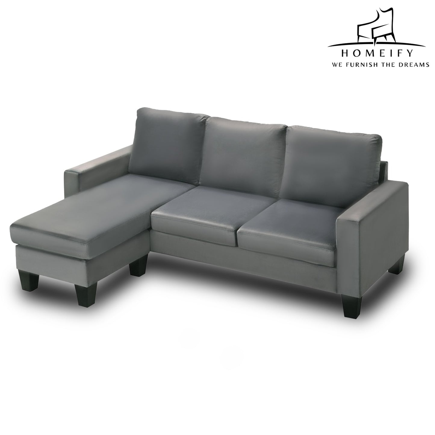 Homeify Adora 3 Seater Fabric L-Shaped Sectional Sofa for Living Room Fabric 3 Seater Sofa (Finish Color - Grey, DIY(Do-It-Yourself)