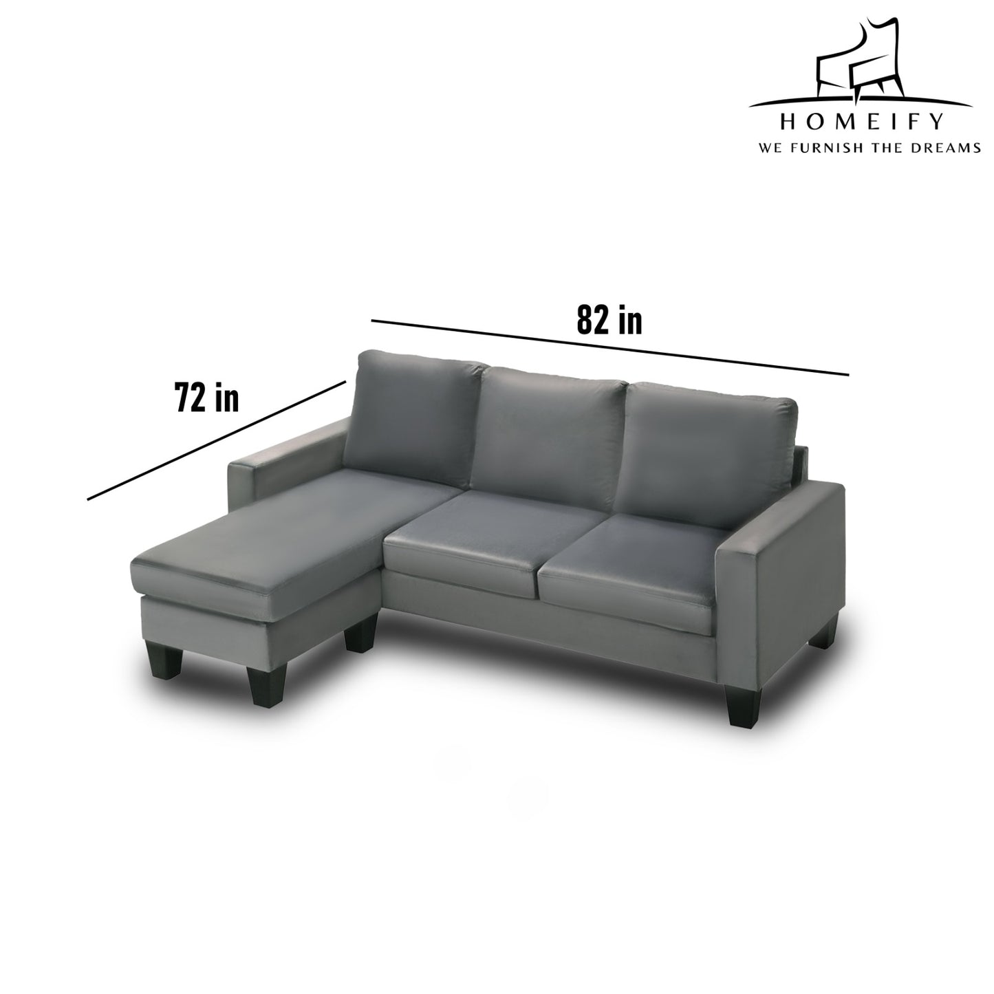 Homeify Adora 3 Seater Fabric L-Shaped Sectional Sofa for Living Room Fabric 3 Seater Sofa (Finish Color - Grey, DIY(Do-It-Yourself)