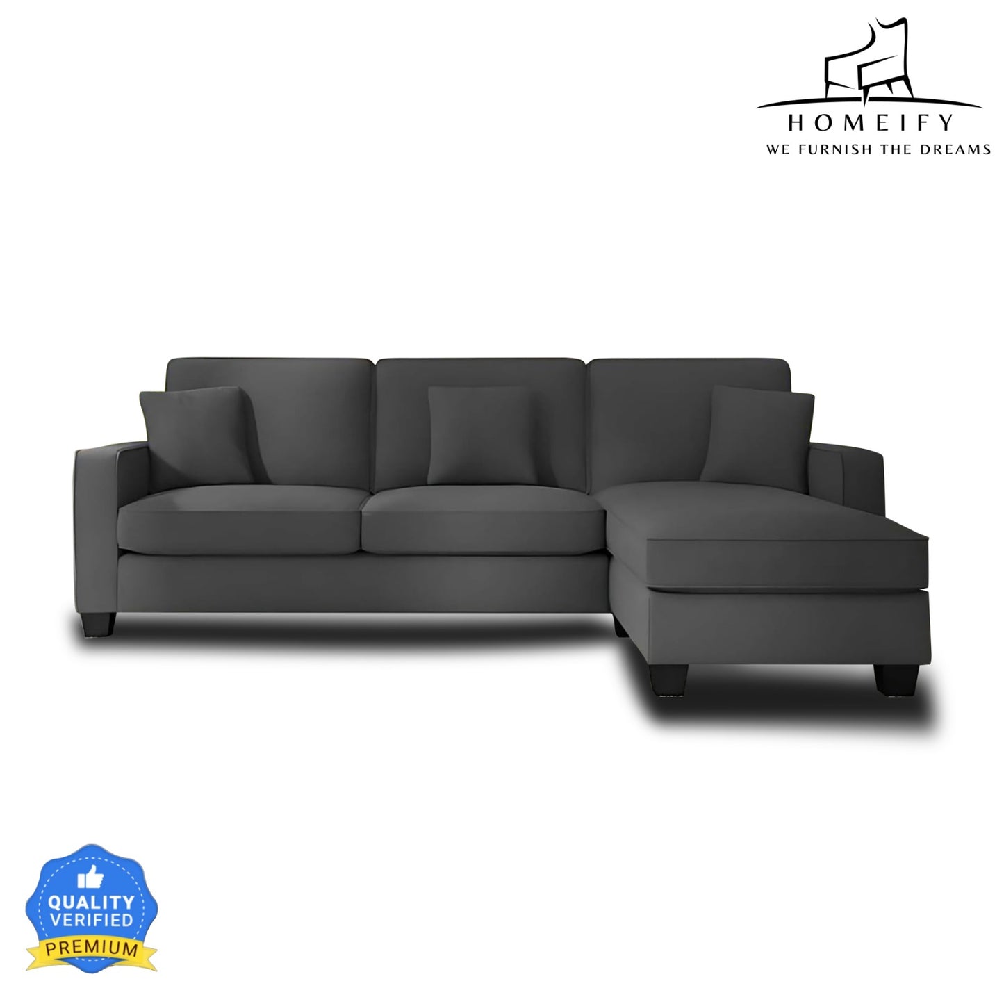 Groovecraft Kitson 4 Seater L Shape Fabric Sofa Set for Living Room Fabric 4 Seater Sofa (Finish Color - Grey, DIY(Do-It-Yourself)
