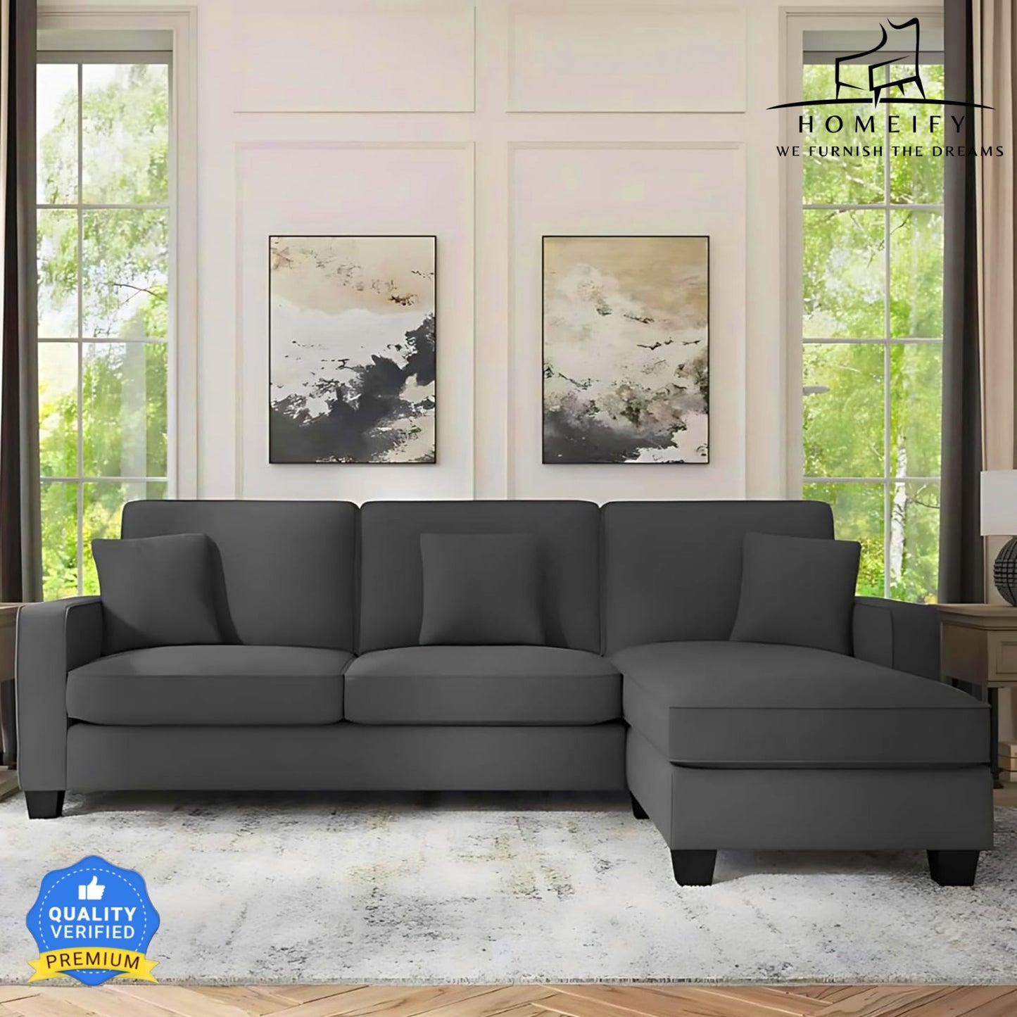 Groovecraft Kitson 4 Seater L Shape Fabric Sofa Set for Living Room Fabric 4 Seater Sofa (Finish Color - Grey, DIY(Do-It-Yourself)