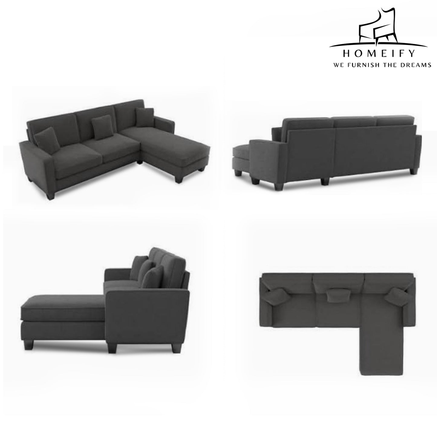 Groovecraft Kitson 4 Seater L Shape Fabric Sofa Set for Living Room Fabric 4 Seater Sofa (Finish Color - Grey, DIY(Do-It-Yourself)